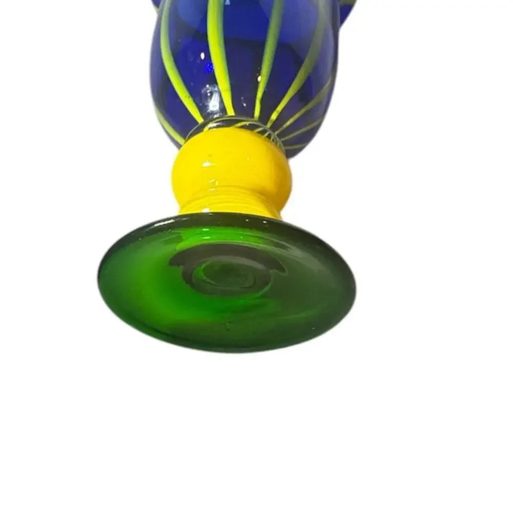 blue and yellow glass vase,‎ RARE